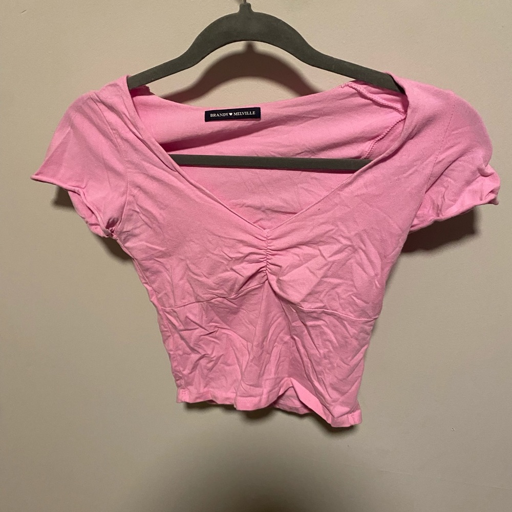 Brandy Melville bubblegum pink Gina cinched baby tee